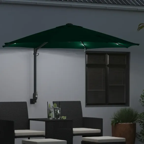 Umbrelă de Grădină Montată pe Perete cu LED-uri 248 cm