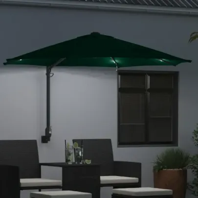Umbrelă de Grădină Montată pe Perete cu LED-uri 248 cm