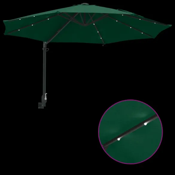 Umbrelă de Grădină Montată pe Perete cu LED-uri 248 cm