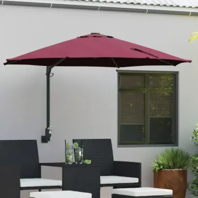 Umbrelă Grădină Montată Perete cu LED-uri Bordo 248 cm