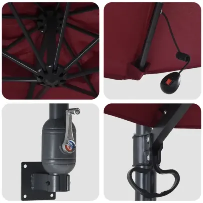 Umbrelă Grădină Montată Perete cu LED-uri Bordo 248 cm