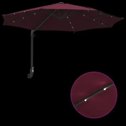 Umbrelă Grădină Montată Perete cu LED-uri Bordo 248 cm