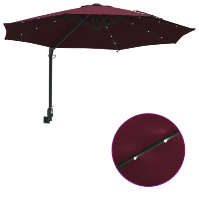 Umbrelă Grădină Montată Perete cu LED-uri Bordo 248 cm
