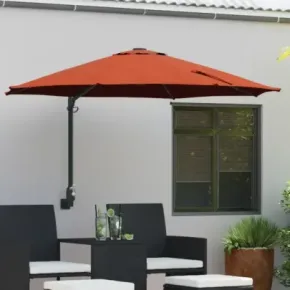 Umbrelă de Grădină Montată pe Perete cu LED-uri Teracotă 248 cm