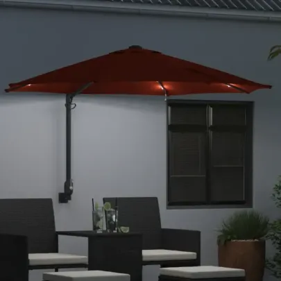 Umbrelă de Grădină Montată pe Perete cu LED-uri Teracotă 248 cm
