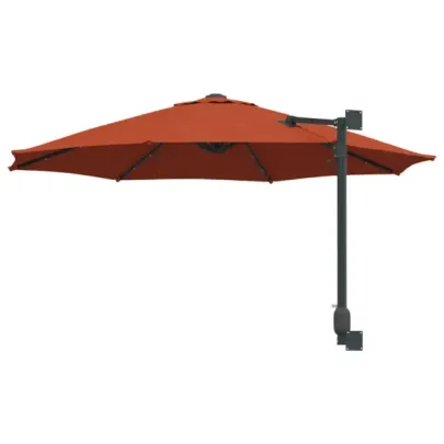 Umbrelă de Grădină Montată pe Perete cu LED-uri Teracotă 248 cm