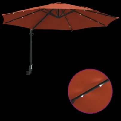 Umbrelă de Grădină Montată pe Perete cu LED-uri Teracotă 248 cm