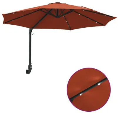 Umbrelă de Grădină Montată pe Perete cu LED-uri Teracotă 248 cm