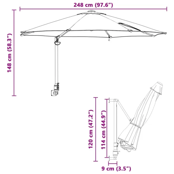 Umbrelă de Grădină Montată pe Perete cu LED-uri Teracotă 248 cm