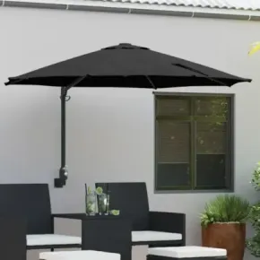 Parasol Montat pe Perete cu LED-uri Negru 248 cm | vidaXL