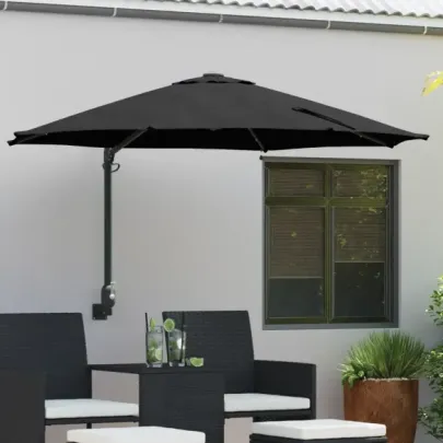 Parasol Montat pe Perete cu LED-uri Negru 248 cm | vidaXL