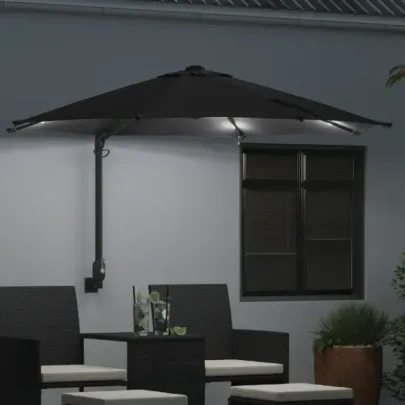 Parasol Montat pe Perete cu LED-uri Negru 248 cm | vidaXL