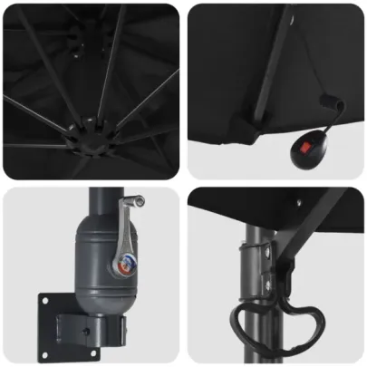 Parasol Montat pe Perete cu LED-uri Negru 248 cm | vidaXL