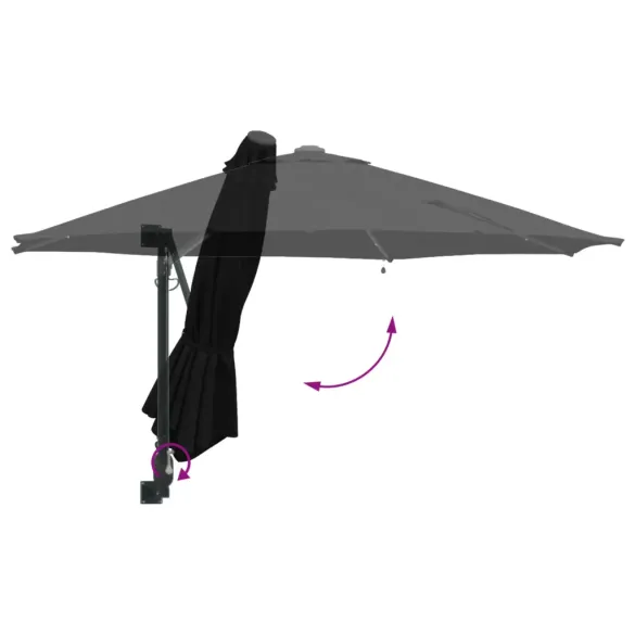 Parasol Montat pe Perete cu LED-uri Negru 248 cm | vidaXL