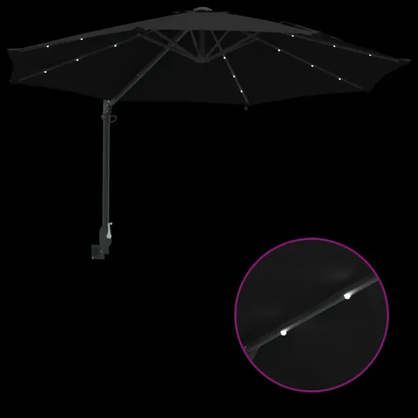 Parasol Montat pe Perete cu LED-uri Negru 248 cm | vidaXL