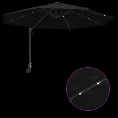 Parasol Montat pe Perete cu LED-uri Negru 248 cm | vidaXL