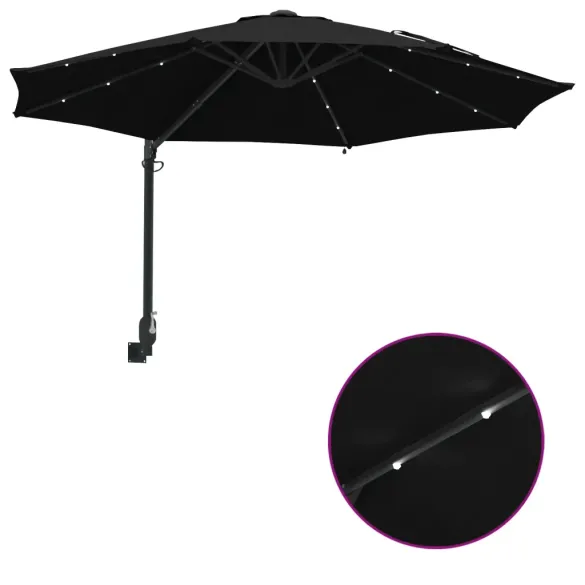 Parasol Montat pe Perete cu LED-uri Negru 248 cm | vidaXL
