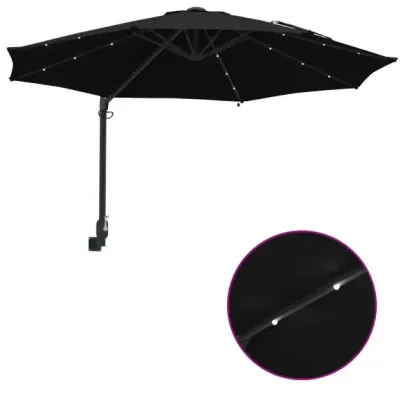 Parasol Montat pe Perete cu LED-uri Negru 248 cm | vidaXL