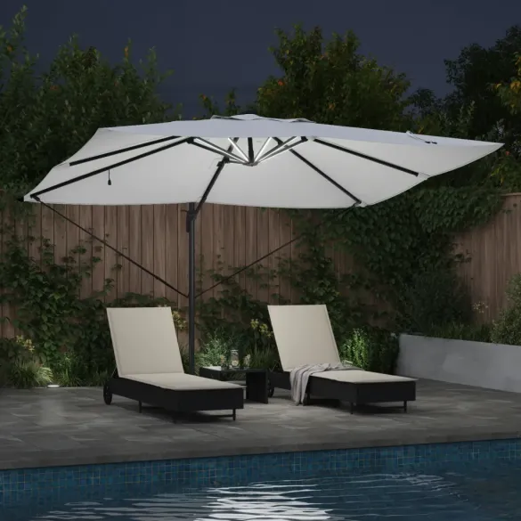 Umbrelă Cantilever cu LED-uri Bej pentru Exterior Umbrelă Cantilever cu LED-uri Bej pentru Exterior