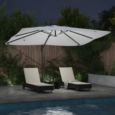 Umbrelă Cantilever cu LED-uri Bej pentru Exterior