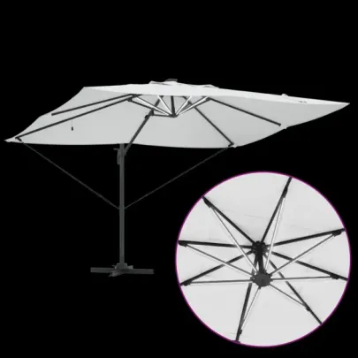 Umbrelă Cantilever cu LED-uri Bej pentru Exterior