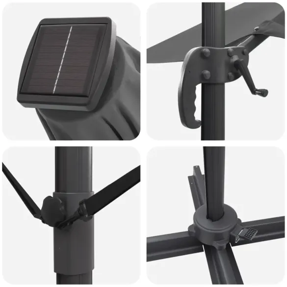Umbrelă Roma Cantilever cu LED Solar pentru Exterior