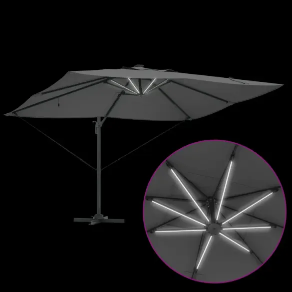 Umbrelă Roma Cantilever cu LED Solar pentru Exterior