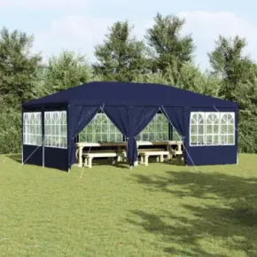 Cort de Petrecere 6x4m Albastru cu 10 Pereți Laterali