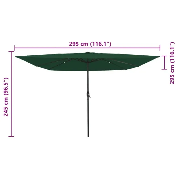 Parasol Pătrat cu LED 295x245 cm Verde | vidaXL