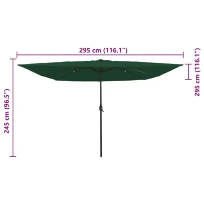 Parasol Pătrat cu LED 295x245 cm Verde | vidaXL