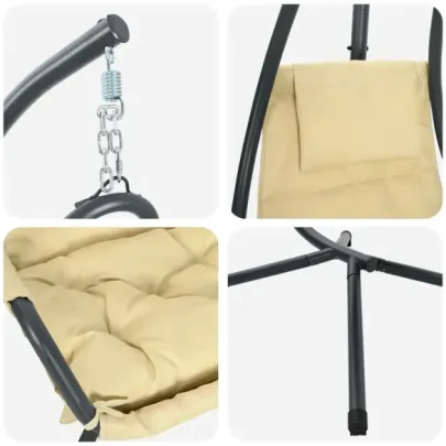 Scaun Suspendat Exterior cu Stativ și Pernă Bej | vidaXL