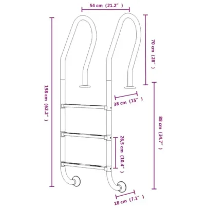 Scară Piscină Oțel Inoxidabil 304 | 54x38x158 cm
