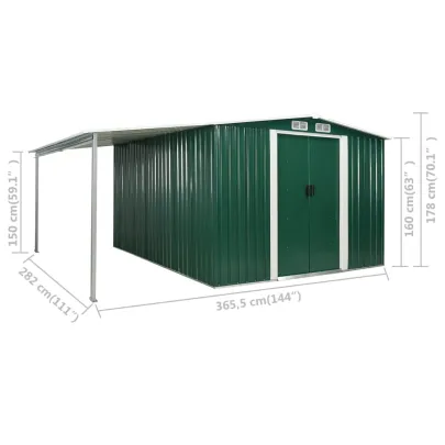 Șopron Grădină Metalic cu Uși Glisante - Depozitare Verde