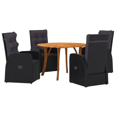 Set Masă Grădină Ratan Negru - Livrare Gratuită