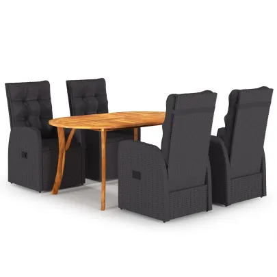 Set Dining Exterior 5 Piese Negru Ratan Acacia | vidaXL