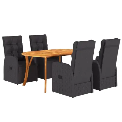 Set Dining Exterior 5 Piese Negru Ratan Acacia | vidaXL