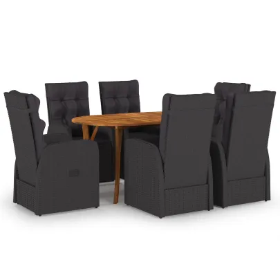 Set Dining Exterior 7 Piese cu Perne Negre - Ratan Poliester