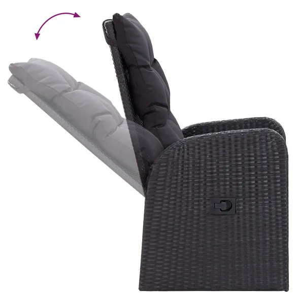 Set Dining Exterior 7 Piese cu Perne Negre - Ratan Poliester