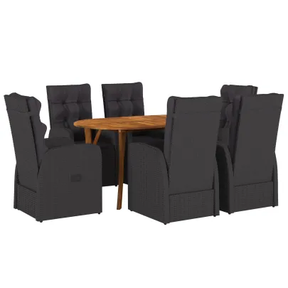 Set Masă Grădină 7 Piese Poliratan Negru - Livrare Gratuită