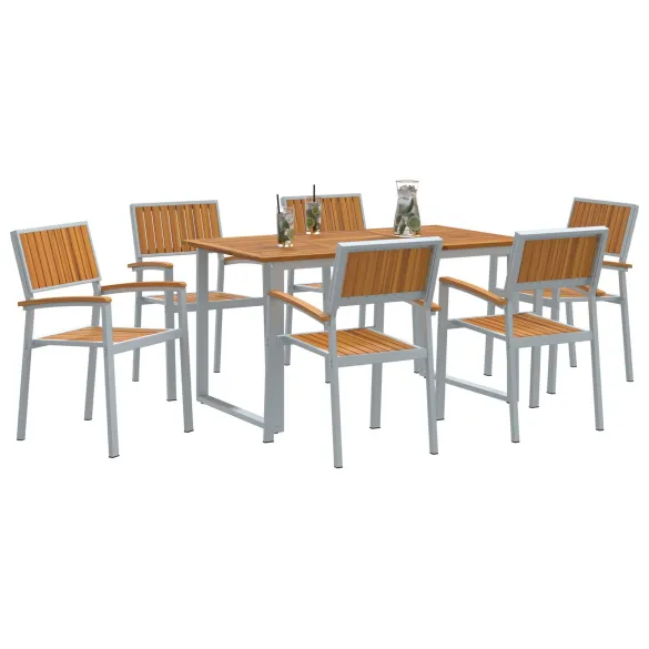 Set Dining Grădină 7 Piese - Oțel și Lemn de Acacia | vidaXL