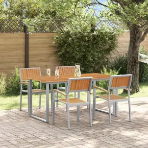 Set Dining Grădină 5 Piese Gri - Oțel și Lemn de Acacia
