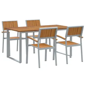 Set Dining Grădină 5 Piese Gri - Oțel și Lemn de Acacia 2