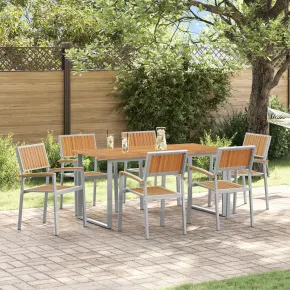 Set Dining Grădină 7 Piese Gri Oțel și Lemn Masiv de Acacia