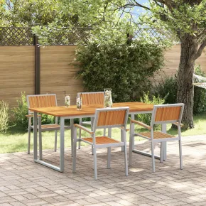Set Mese Grădină 5 Piese Gri - Aluminiu & Lemn Acacia