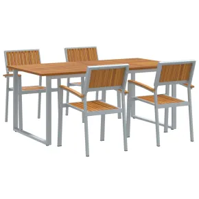 Set Mese Grădină 5 Piese Gri - Aluminiu & Lemn Acacia 2