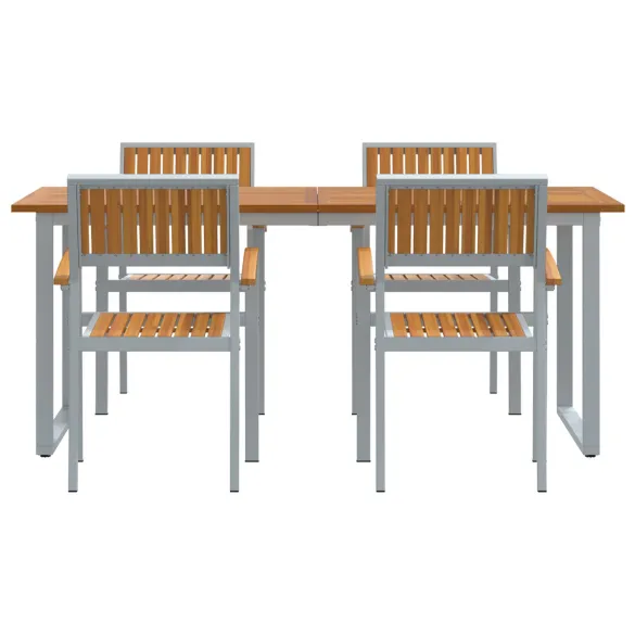 Set Mese Grădină 5 Piese Gri - Aluminiu & Lemn Acacia