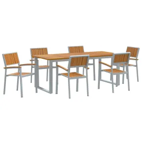 Set Dining Grădină 7 Piese Gri - Oțel și Lemn Acacia | vidaXL 2