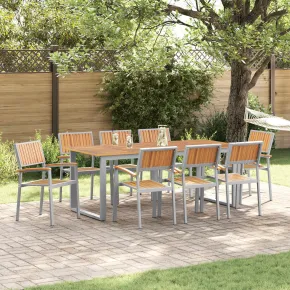 Set Dining Grădină 9 Piese - Oțel Gri & Lemn Masiv Acacia