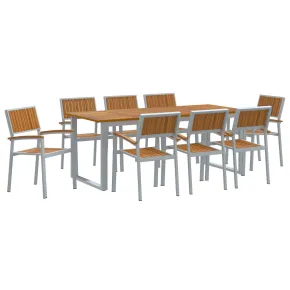 Set Dining Grădină 9 Piese - Oțel Gri & Lemn Masiv Acacia 2