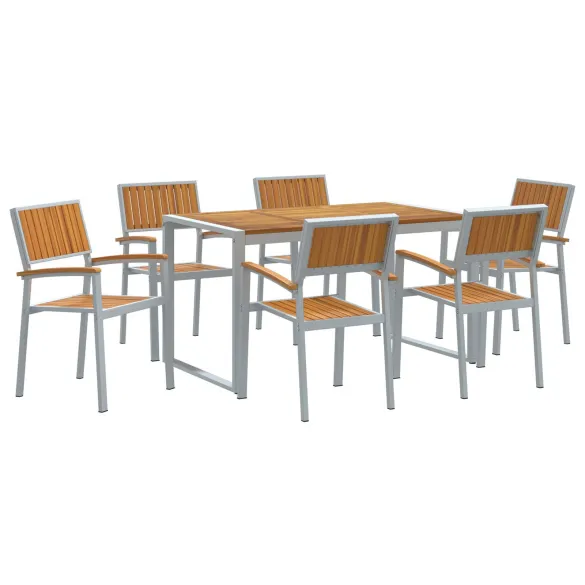 Set Dining Grădină 7 Piese Lemn Acacia și Metal | Livrare Gratuită